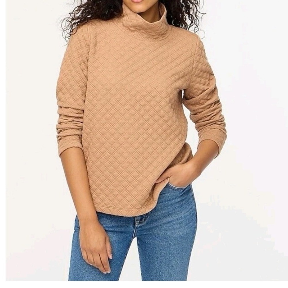J. Crew Quilted Mock‎ Neck Sweatshirt Camel Tan XL Long Sleeve Pullover